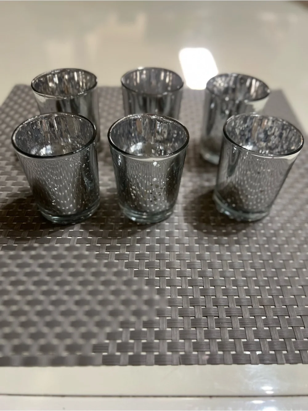 Set of 6 Silver Mercury Glass Votive Holders